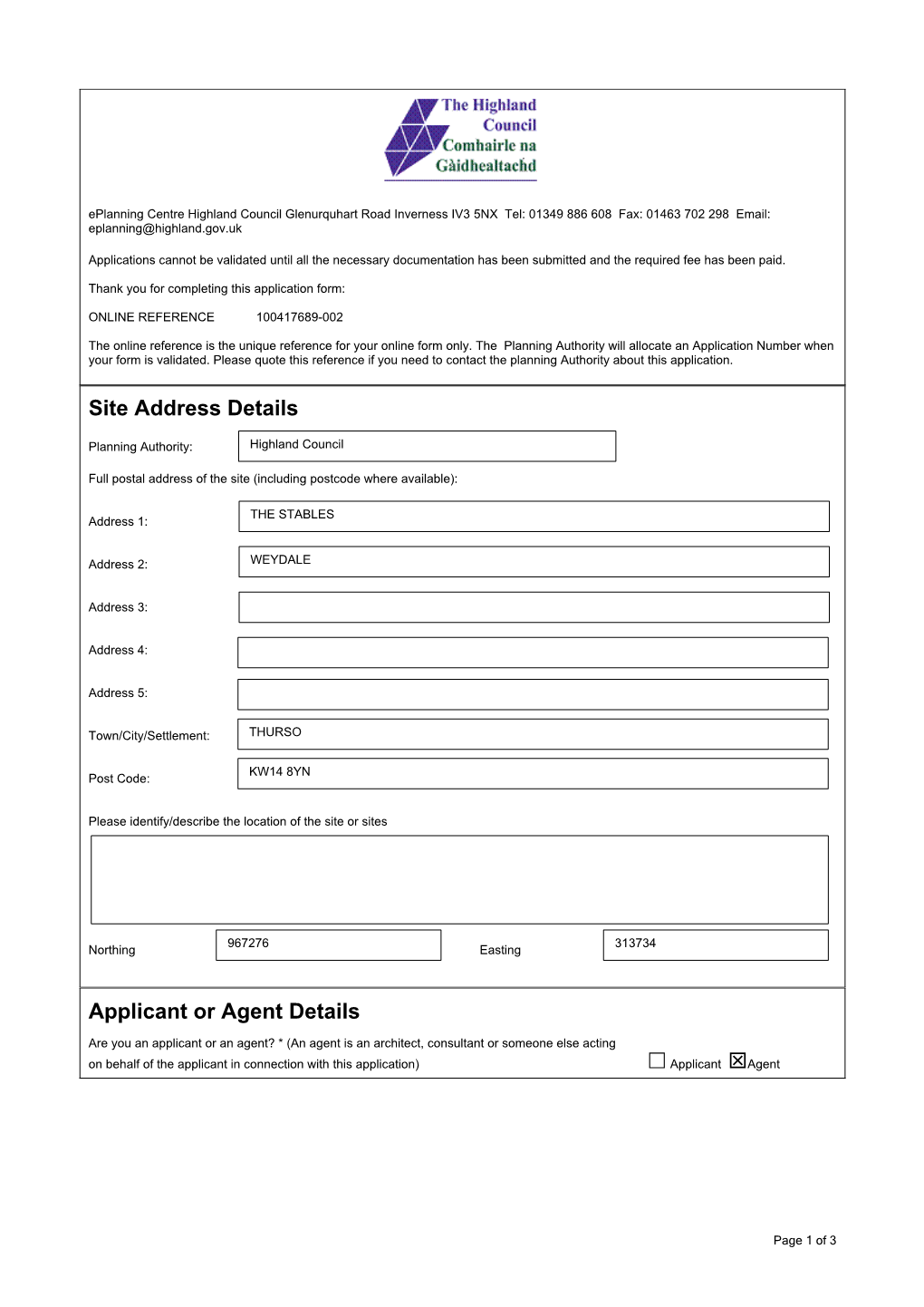 Site Address Details Applicant Or Agent Details