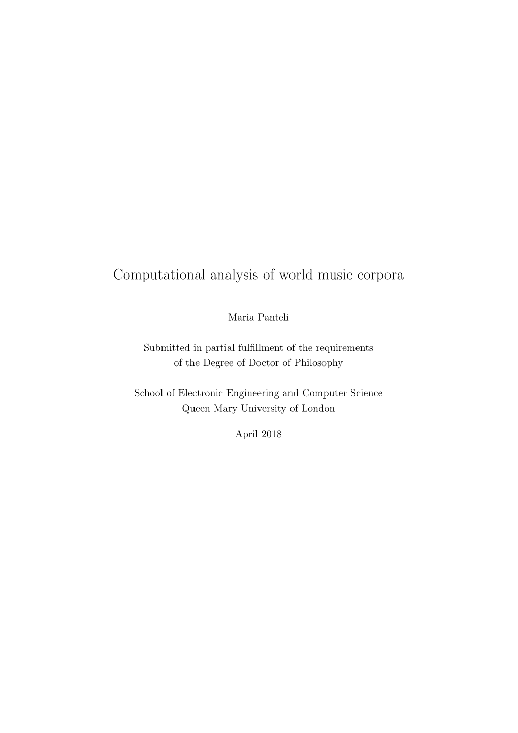 Computational Analysis of World Music Corpora