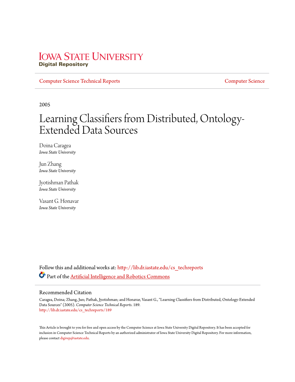Learning Classifiers from Distributed, Ontology-Extended Data Sources" (2005)