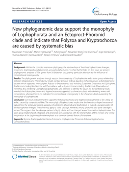 New Phylogenomic Data Support the Monophyly of Lophophorata and An