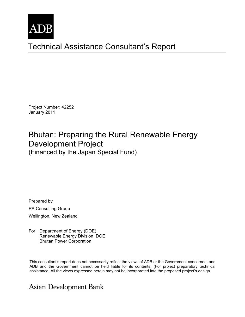 TACR: Bhutan: Preparing the Rural Renewable Energy Development