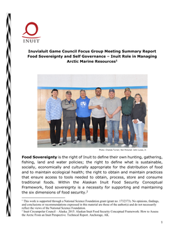 Inuvialuit Game Council Focus Group Meeting Summary Report Food Sovereignty and Self Governance – Inuit Role in Managing Arctic Marine Resources1