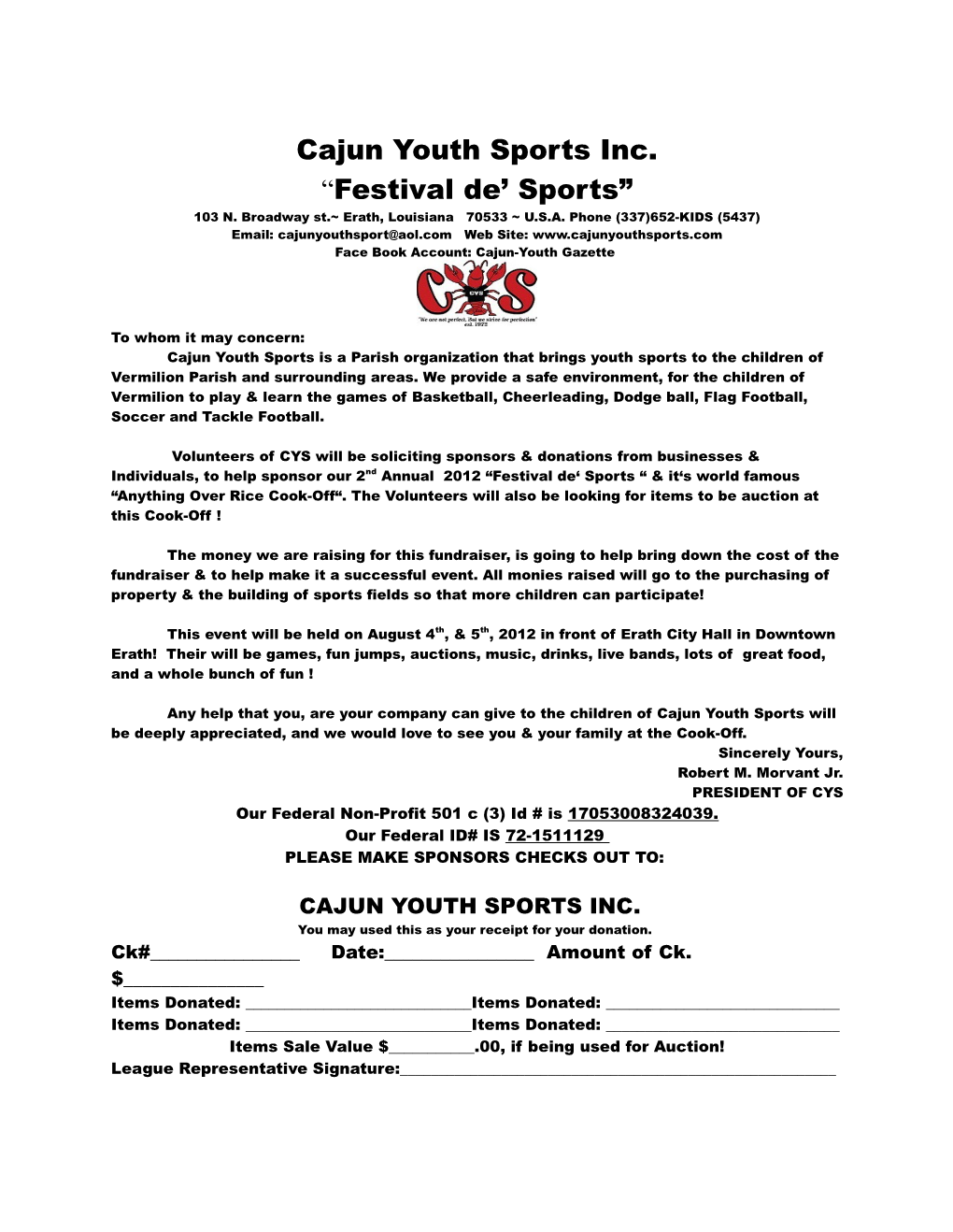 Cajun Youth Sports Inc s1