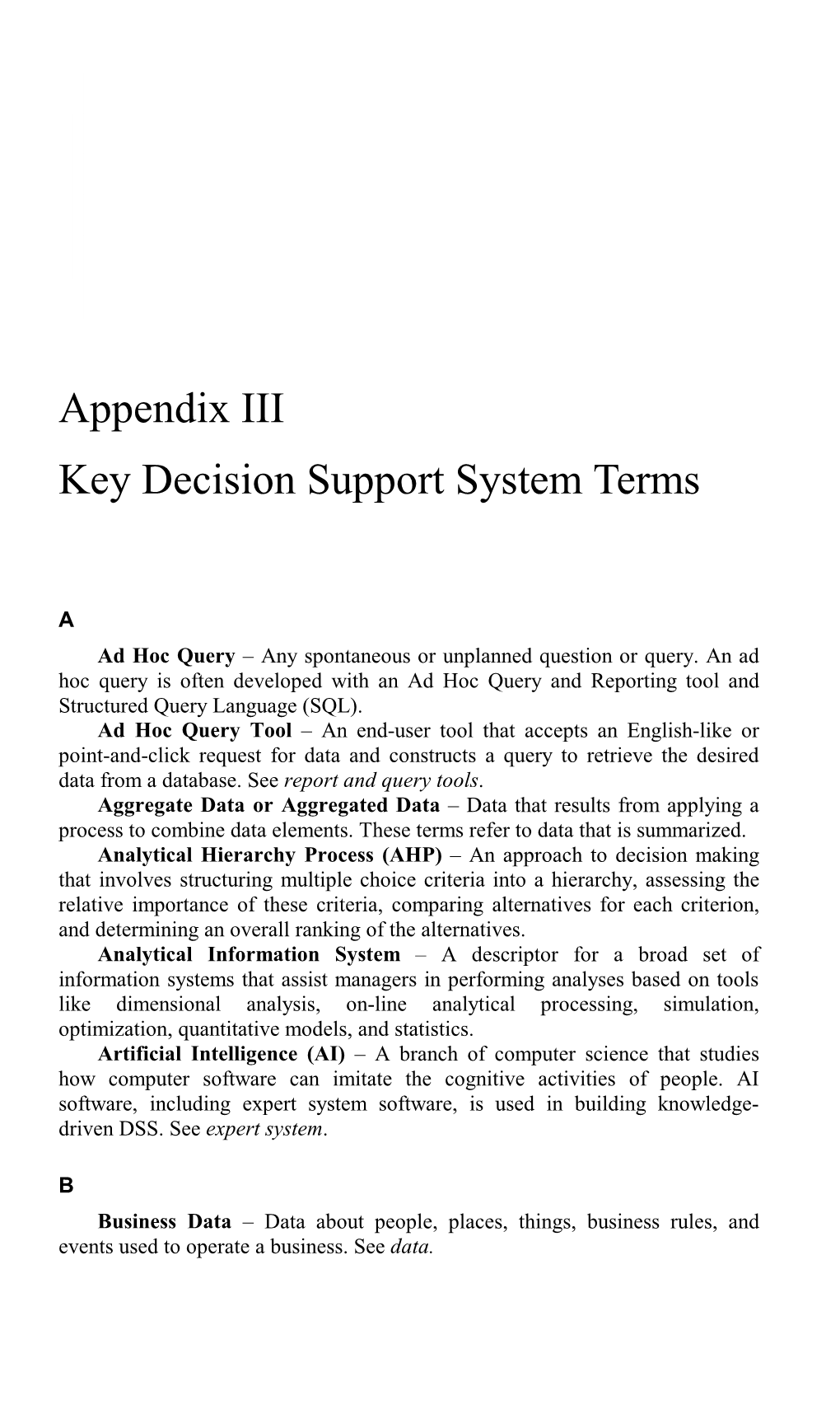 Appendix III Key Decision Support System Terms