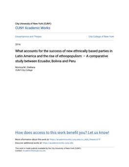 What Accounts for the Success of New Ethnically Based Parties in Latin America and the Rise of Ethnopopulism: – a Comparative Study Between Ecuador, Bolivia and Peru