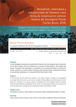 Nomadismo, Heterodoxia Y Subalterniadad Del Flamenco Como Forma De Comunicación Cultural
