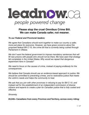 Please Stop the Cruel Omnibus Crime Bill. We Can Make Canada Safer, Not Meaner