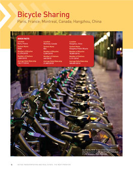 Bicycle Sharing Paris, France; Montreal, Canada; Hangzhou, China