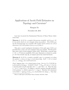 Applications of Jacobi Field Estimates on Topology and Curvature∗