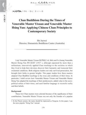 Chan Buddhism During the Times of Venerable Master Yixuan and Venerable Master Hsing Yun: Applying Chinese Chan Principles to Contemporary Society