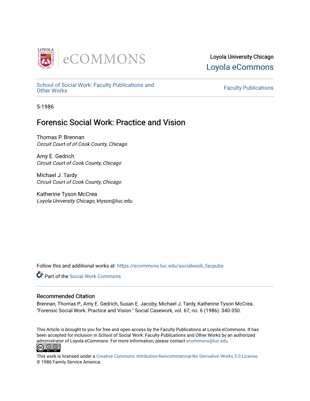 Forensic Social Work: Practice and Vision