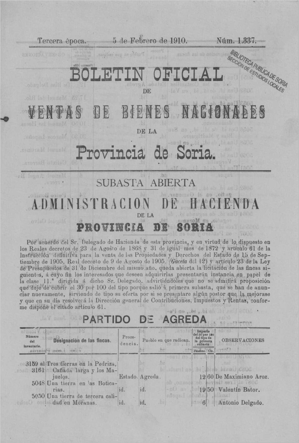 ÓLETIN OFICIAL Provincia De Soria