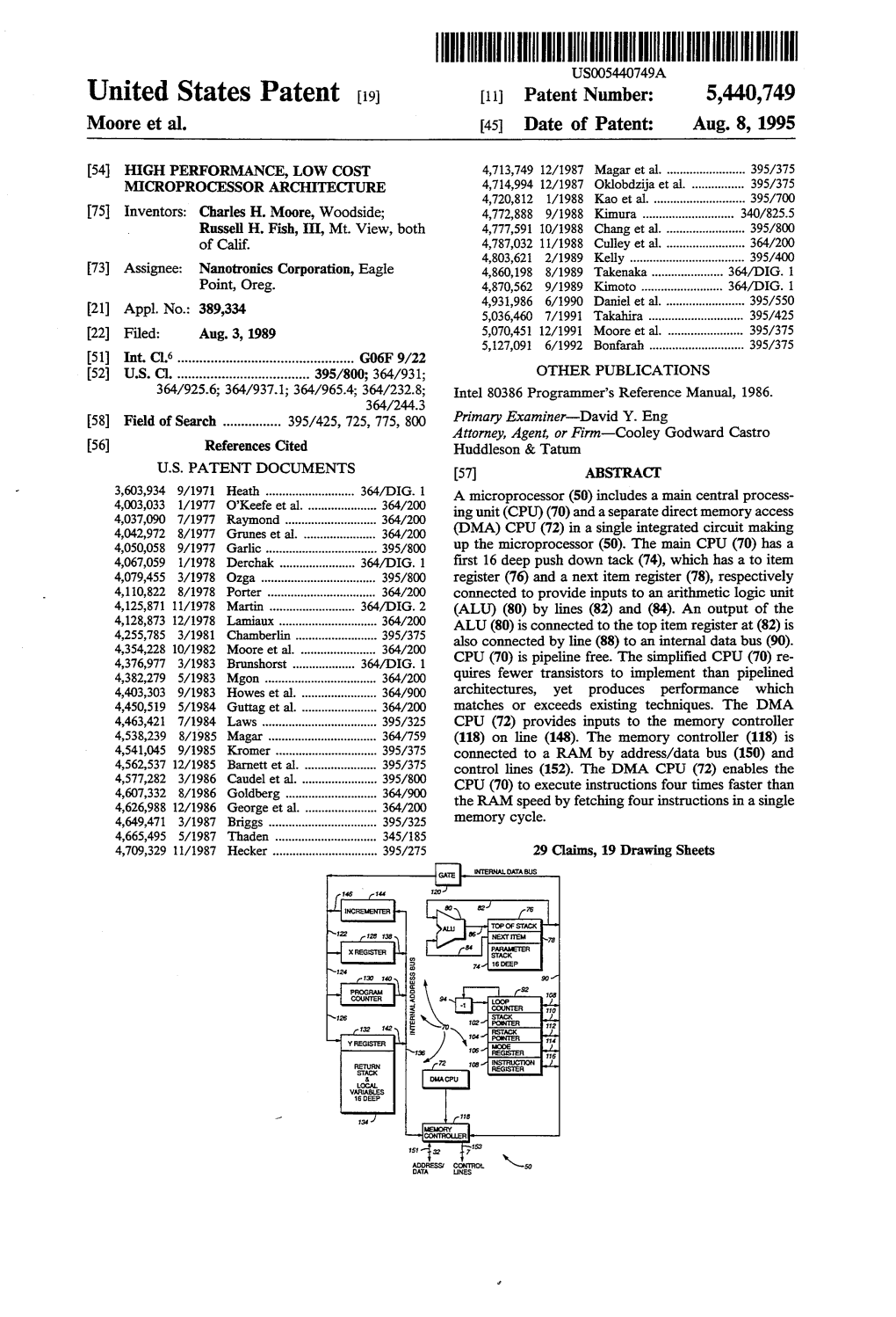 United States Patent (19) 11 Patent Number: 5,440,749 Moore Et Al