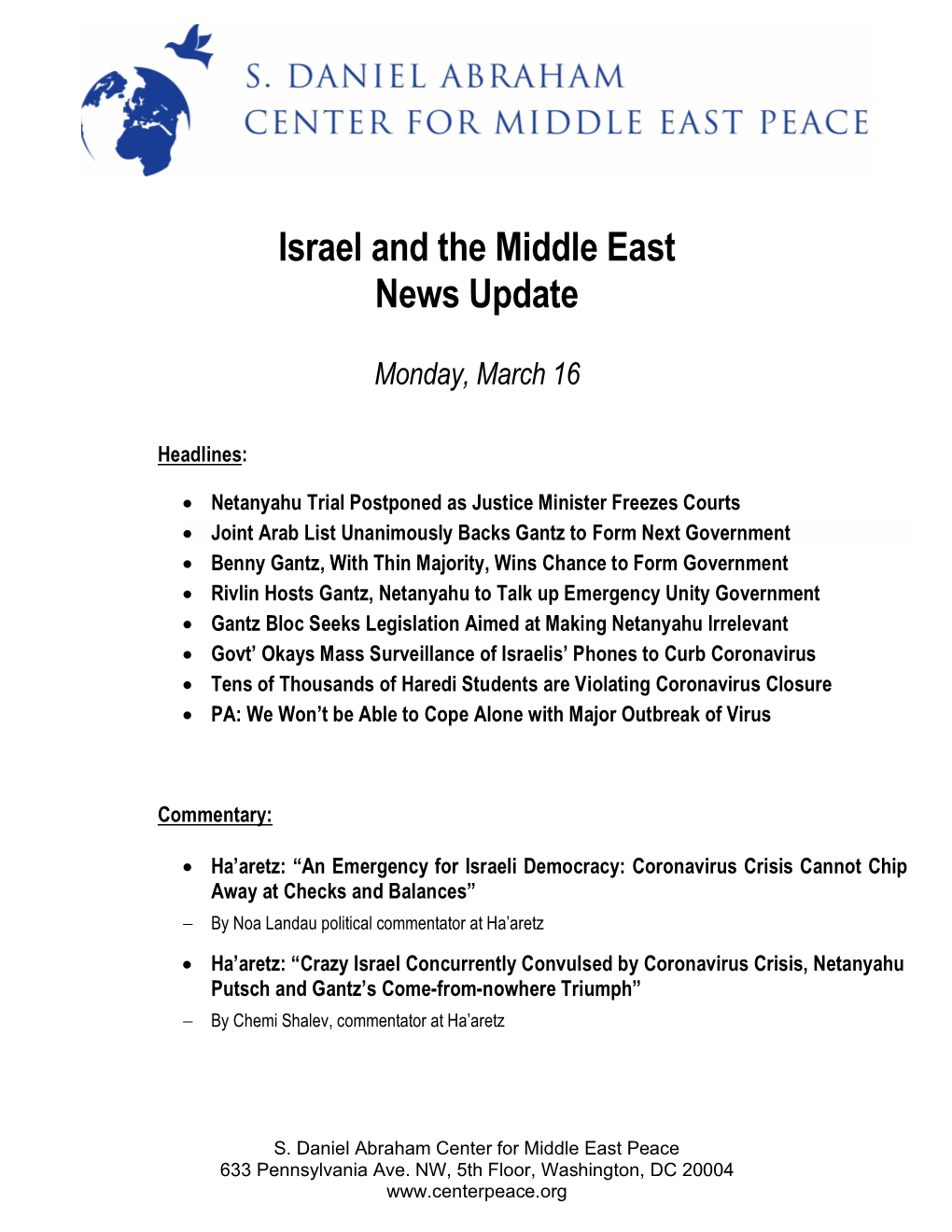 Israel and the Middle East News Update