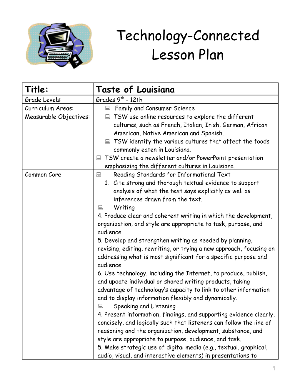 Technology-Connected Lesson Plan s1