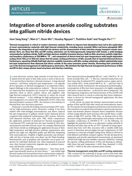 Integration of Boron Arsenide Cooling Substrates Into Gallium Nitride Devices