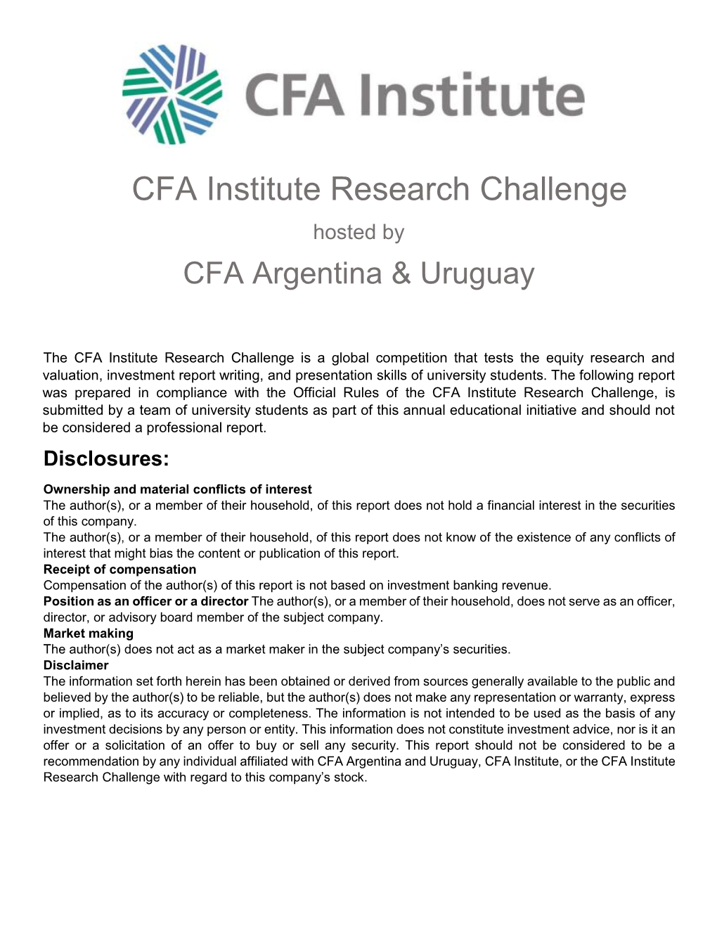 CFA Institute Research Challenge Hosted by CFA Argentina & Uruguay