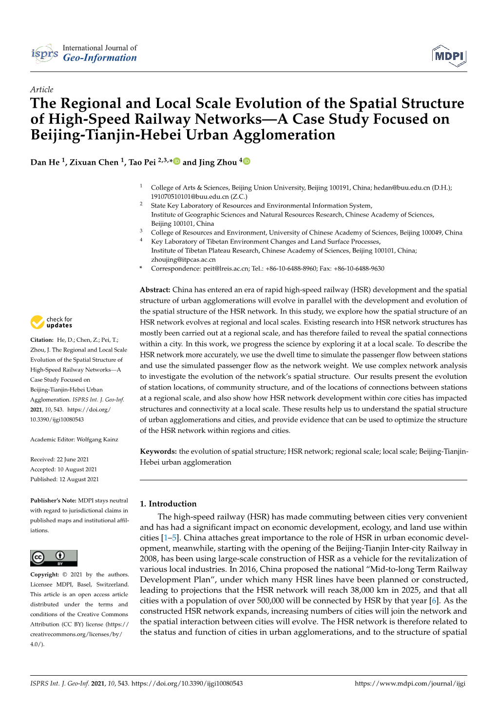 The Regional and Local Scale Evolution of the Spatial Structure of High-Speed Railway Networks—A Case Study Focused on Beijing-Tianjin-Hebei Urban Agglomeration