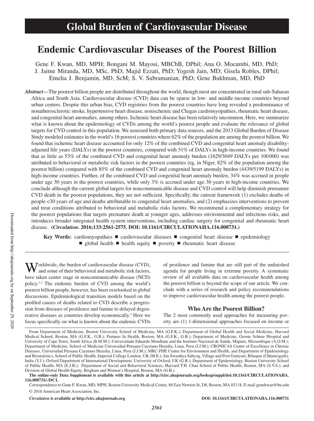 Endemic Cardiovascular Diseases of the Poorest Billion