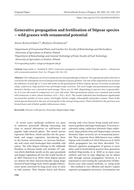 Generative Propagation and Fertilisation of Stipeae Species – Wild Grasses with Ornamental Potential