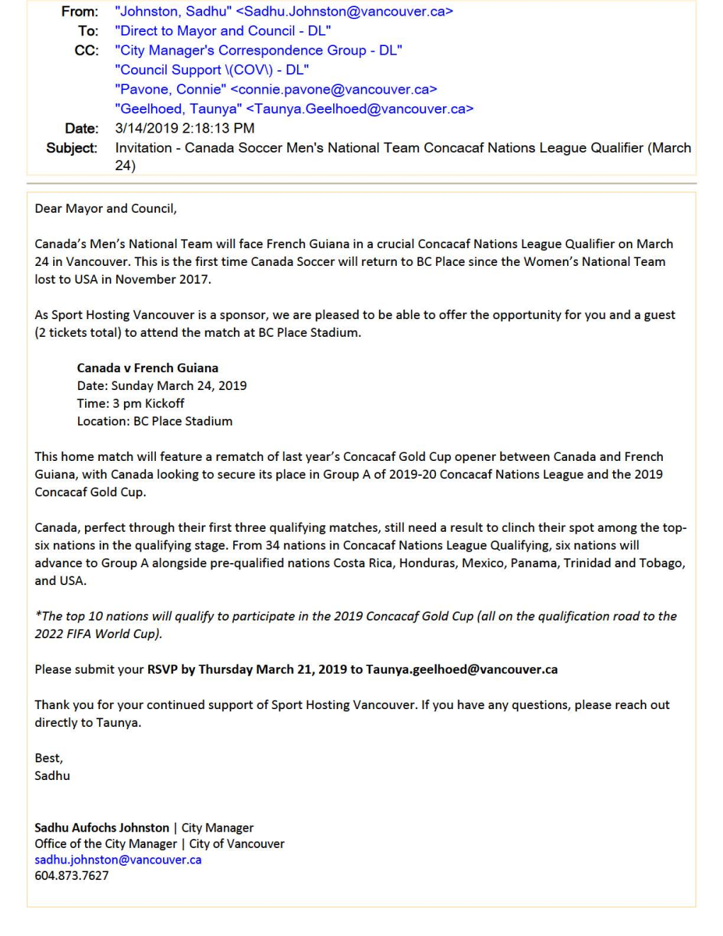 Invitation - Canada Soccer Men's National Team Concacaf Nations League Qualifier (March 24)