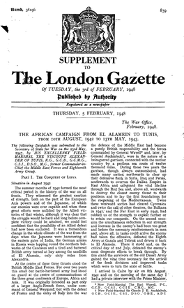 London Gazette of TUESDAY, the ^Rd of FEBRUARY, 1948 by Registered As a Newspaper THURSDAY, 5 FEBRUARY, 1948 the War Office, February, 1948