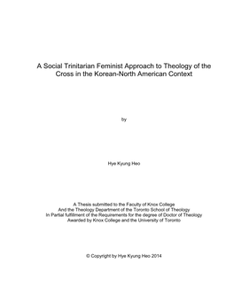 A Social Trinitarian Feminist Approach to Theology of the Cross in the Korean-North American Context