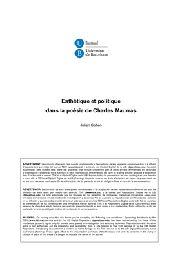 Esthétique Et Politique Dans La Poésie De Charles Maurras