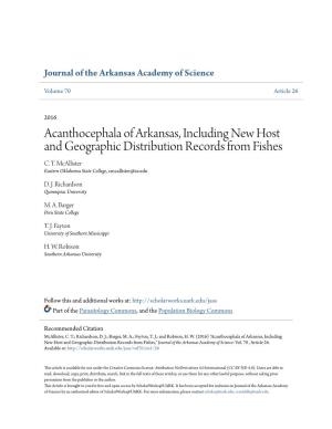Acanthocephala of Arkansas, Including New Host and Geographic Distribution Records from Fishes C