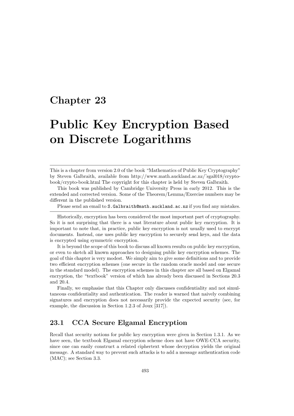Public Key Encryption Based on Discrete Logarithms