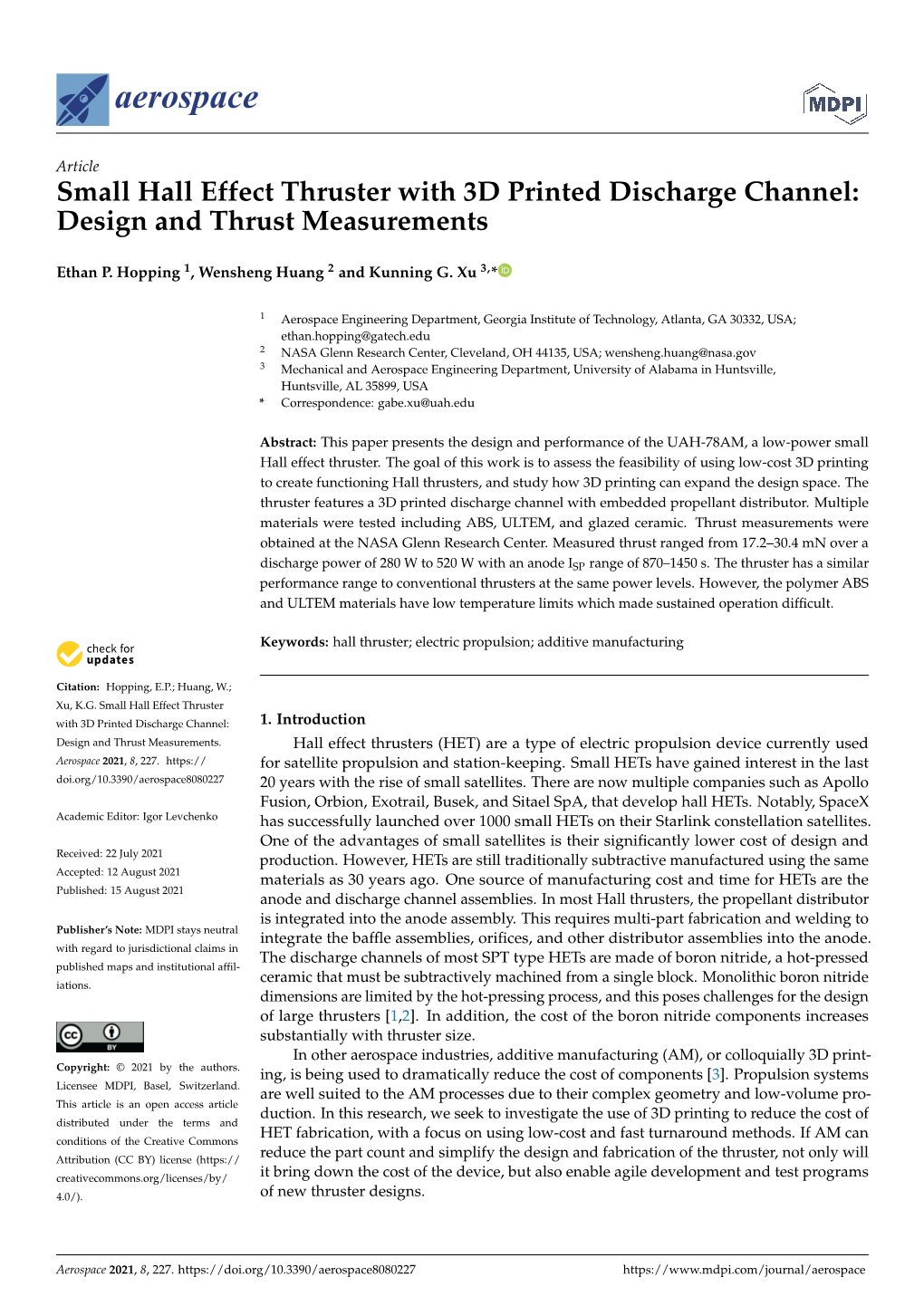 Small Hall Effect Thruster with 3D Printed Discharge Channel: Design and Thrust Measurements