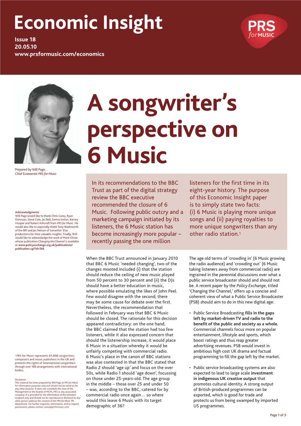A Songwriters Perspective on Six Music