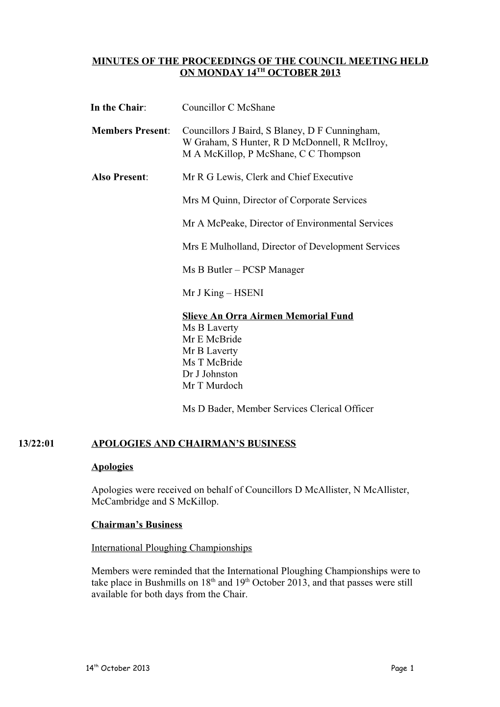 Minutes of the Proceedings of the Council Meeting Held s10