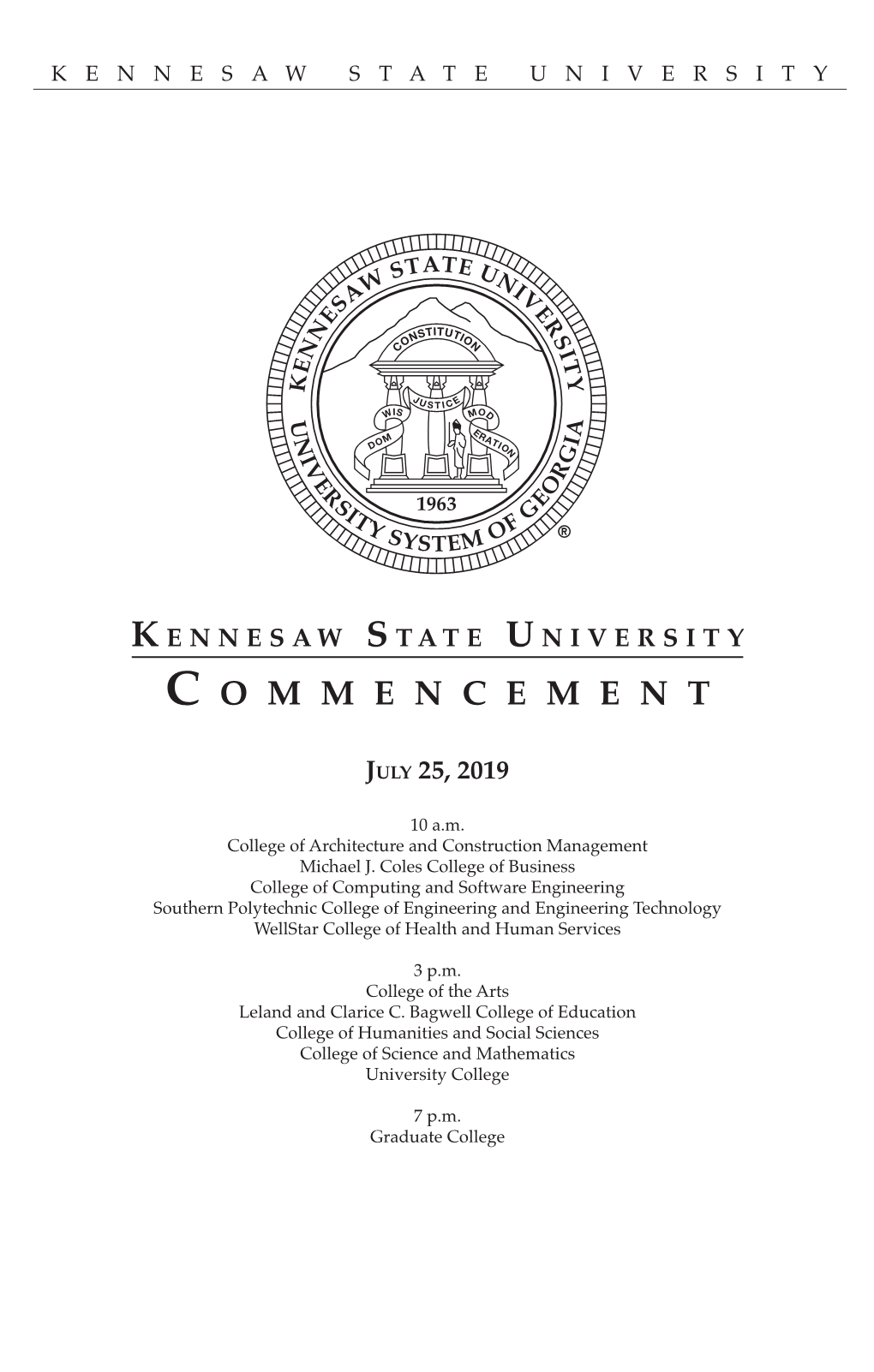 Commencement Program: Thursday, July 25, 2019