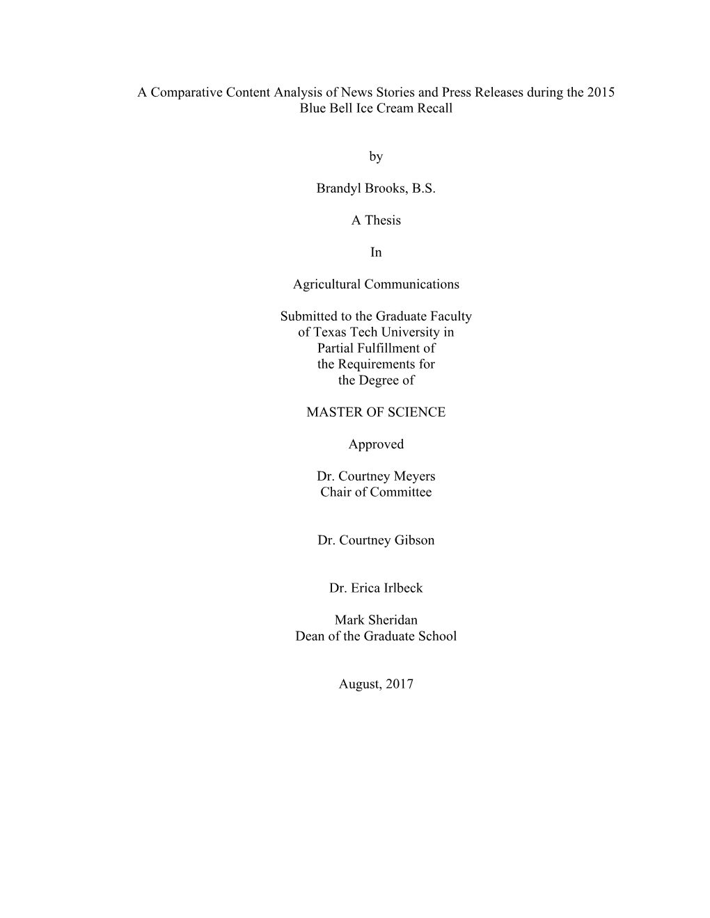 A Comparative Content Analysis of News Stories and Press Releases During the 2015 Blue Bell Ice Cream Recall