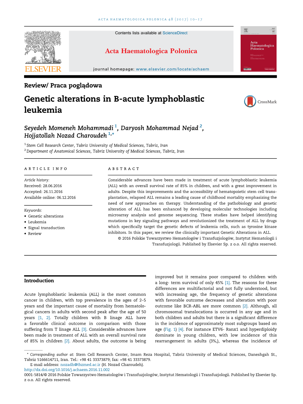 Genetic Alterations in B-Acute Lymphoblastic Leukemia