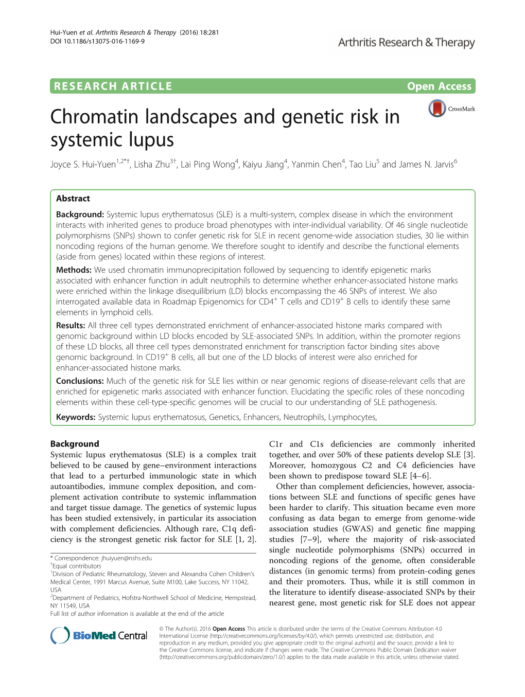 Chromatin Landscapes and Genetic Risk in Systemic Lupus Joyce S