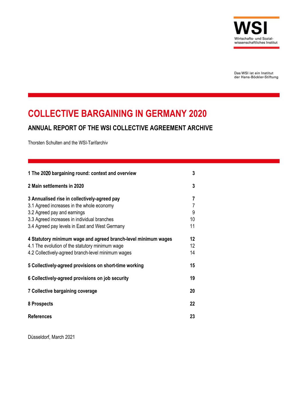 Collective Bargaining in Germany 2020 Annual Report of the Wsi Collective Agreement Archive