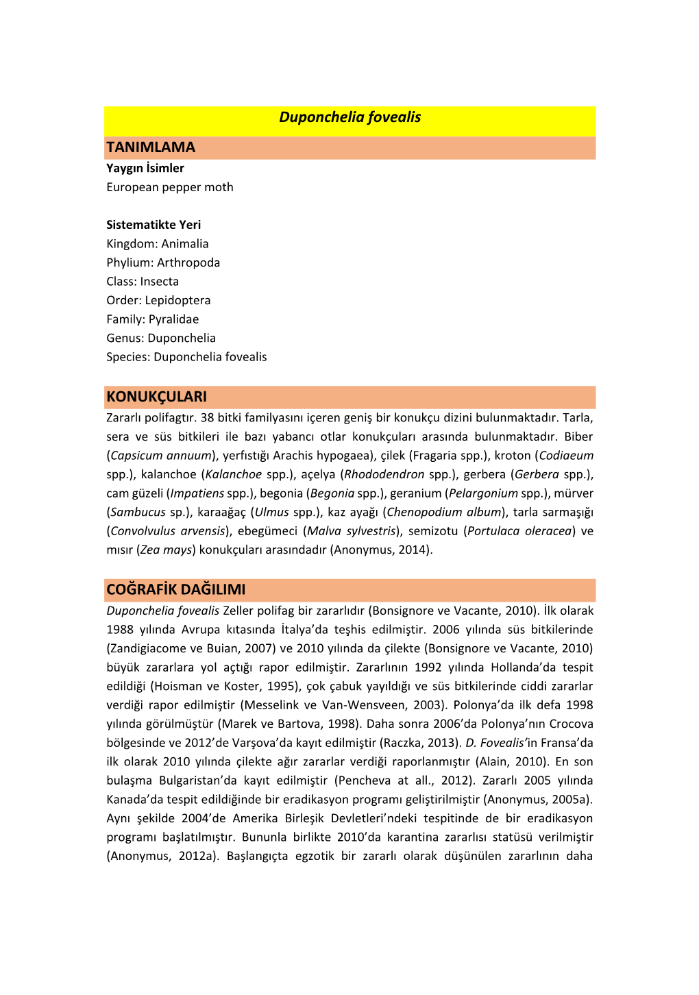 Duponchelia Fovealis Sürvey Talimatı