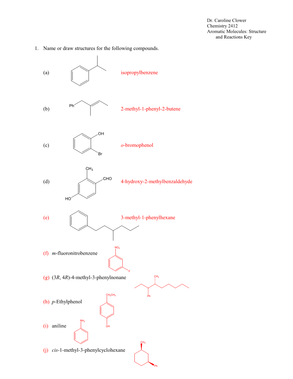 Aromatic Structure And Reactions Key