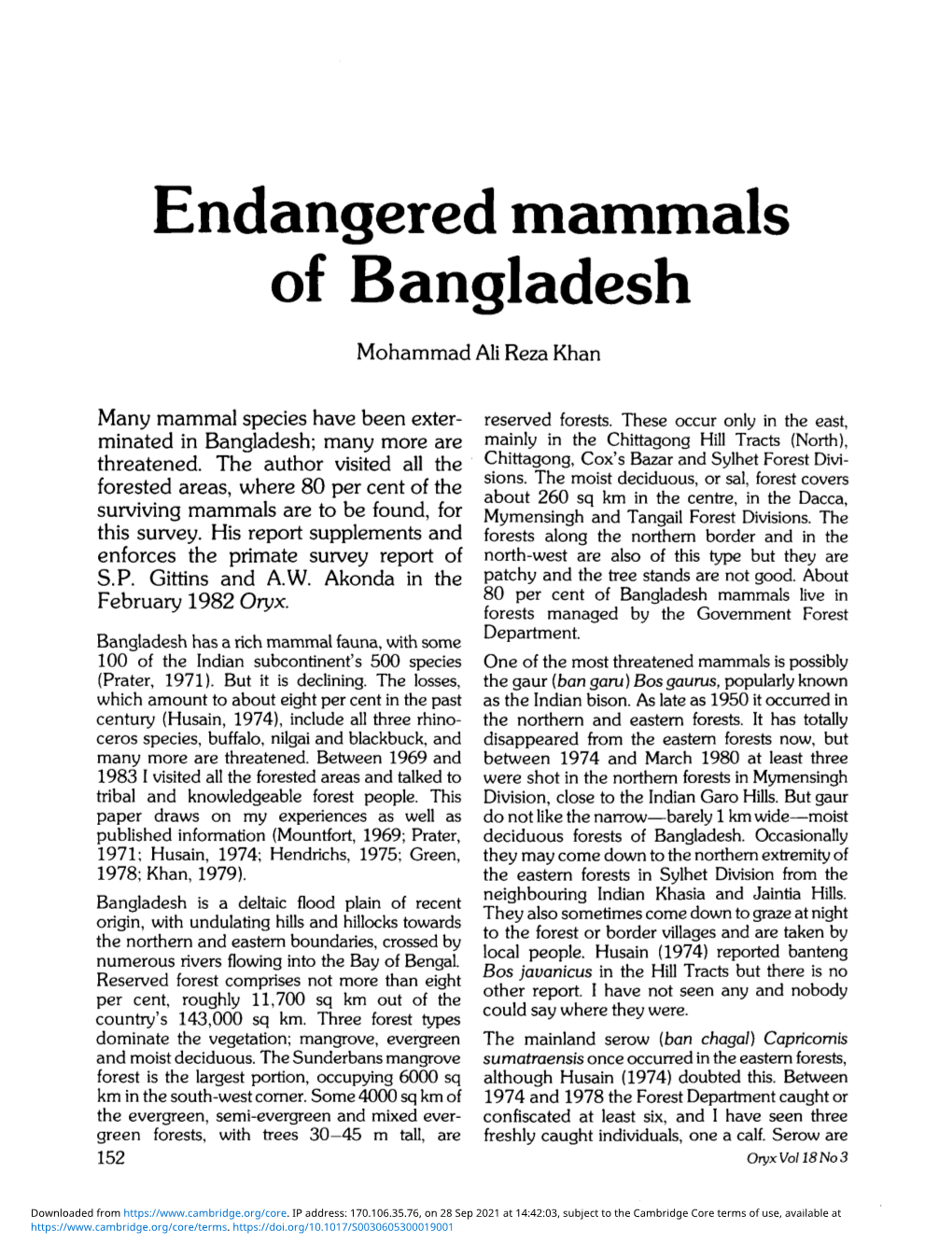 Endangered Mammals of Bangladesh