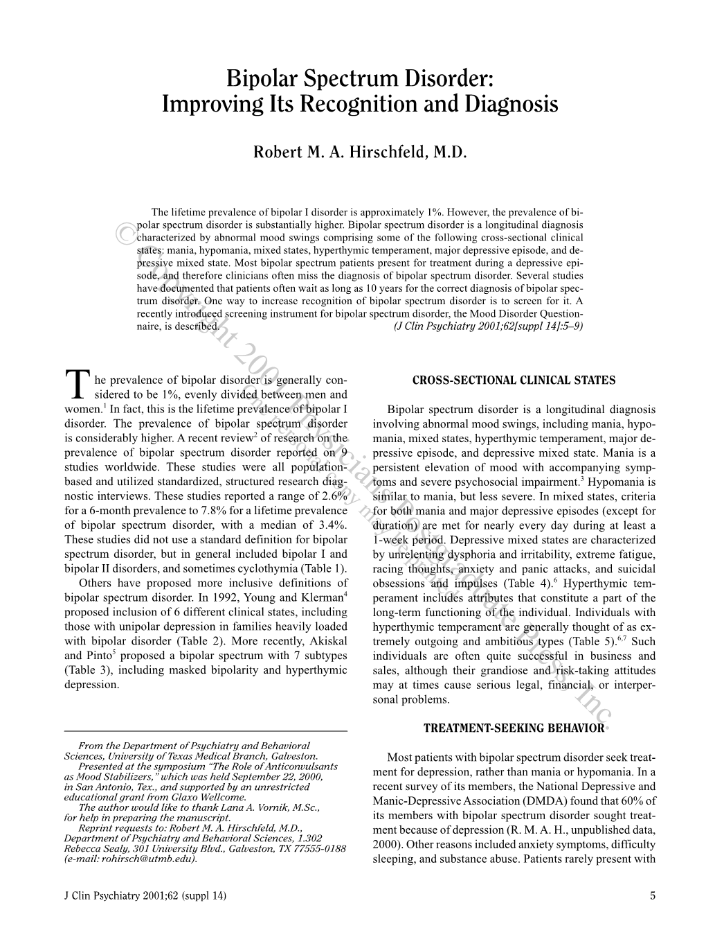 Bipolar Spectrum Disorder: Recognition and Diagnosis