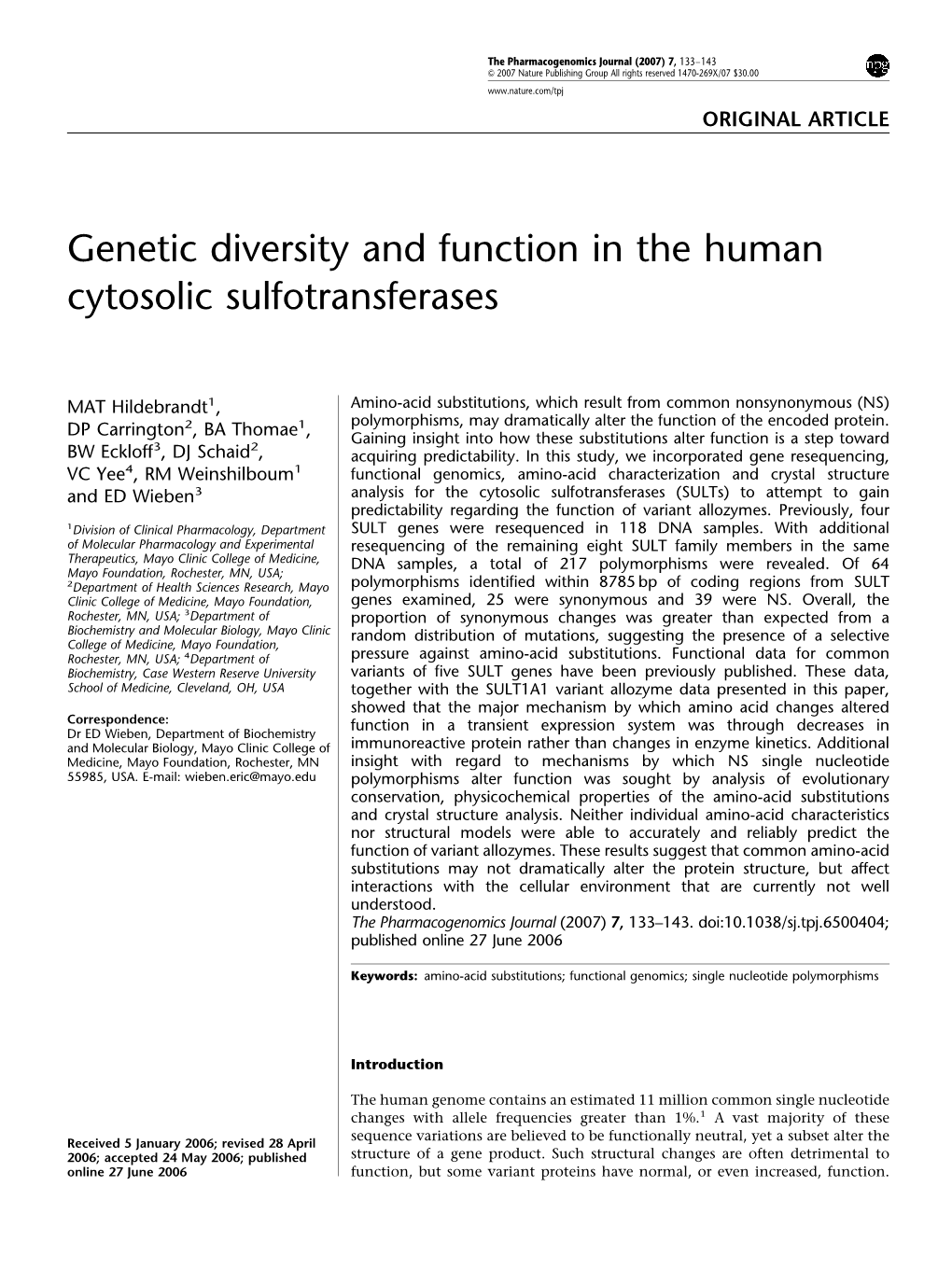 Genetic Diversity and Function in the Human Cytosolic Sulfotransferases