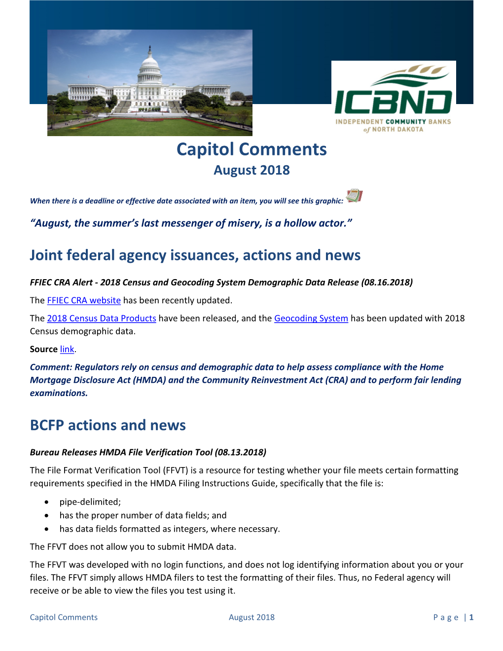 Capitol Comments August 2018