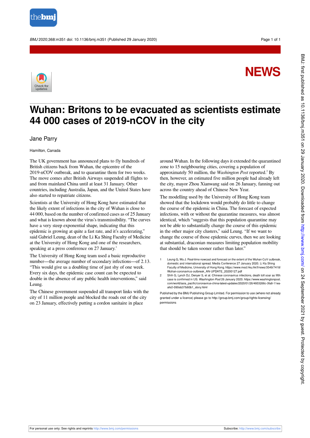 Wuhan: Britons to Be Evacuated As Scientists Estimate 44 000 Cases of 2019-Ncov in the City