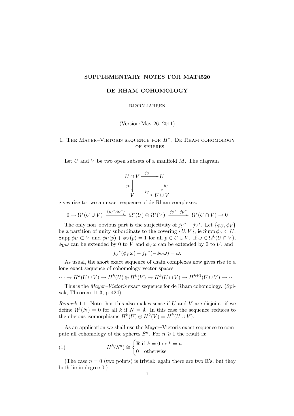 De Rham Cohomology