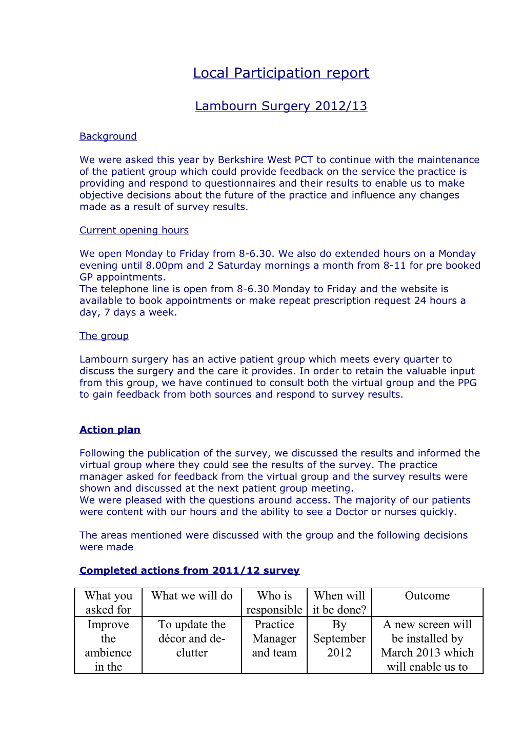 Local Participation Report