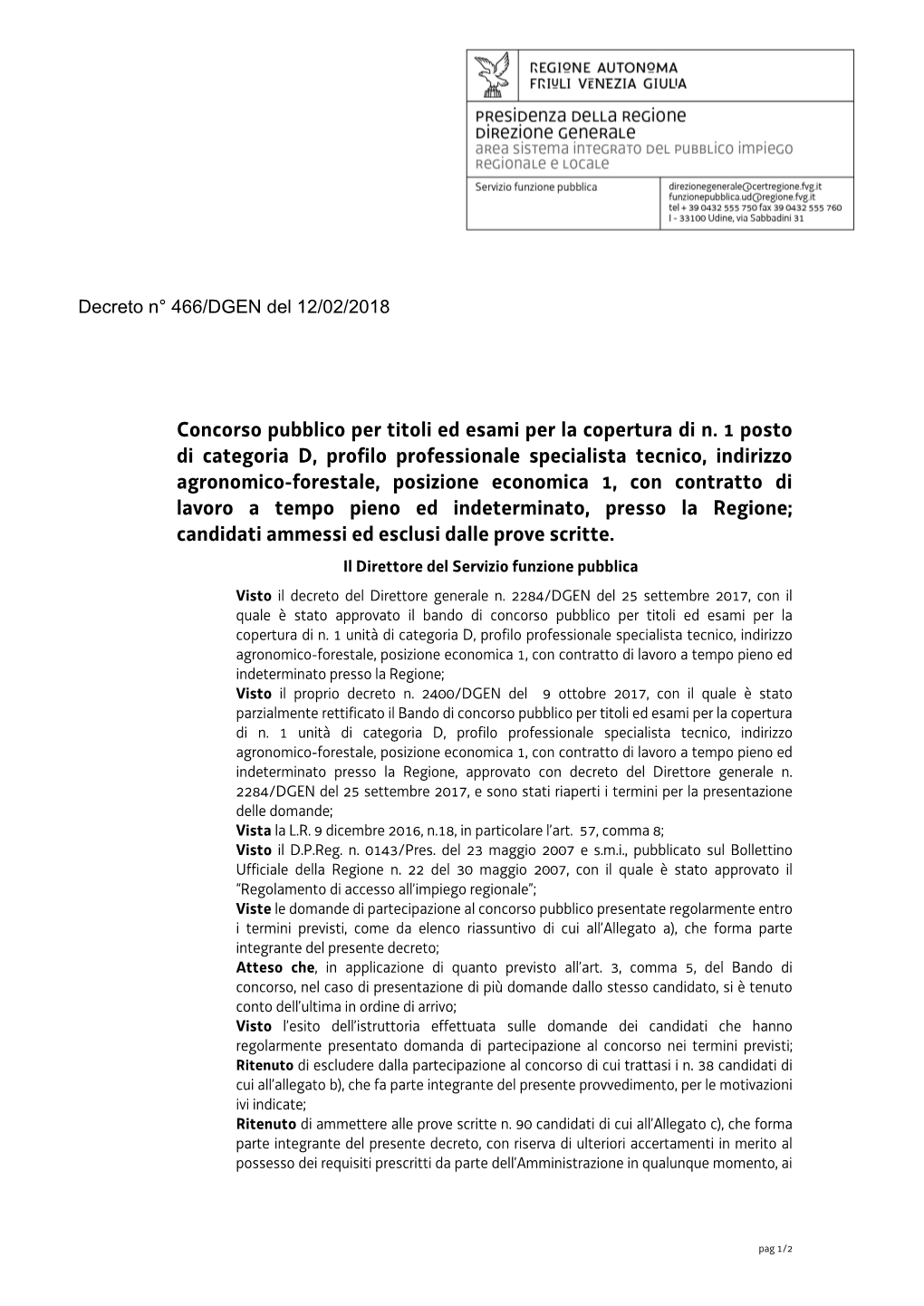 Concorso Pubblico Per Titoli Ed Esami Per La Copertura Di N