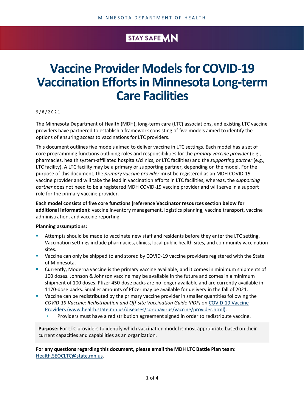 Vaccine Provider Models for Continuing COVID-19 Vaccination