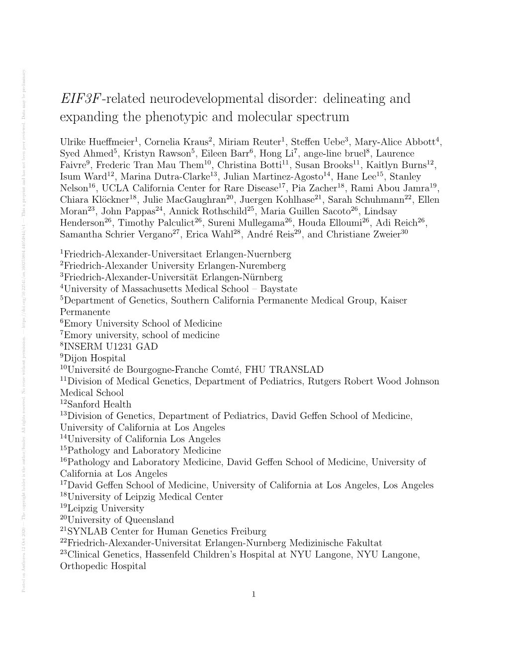 EIF3F-Related Neurodevelopmental Disorder